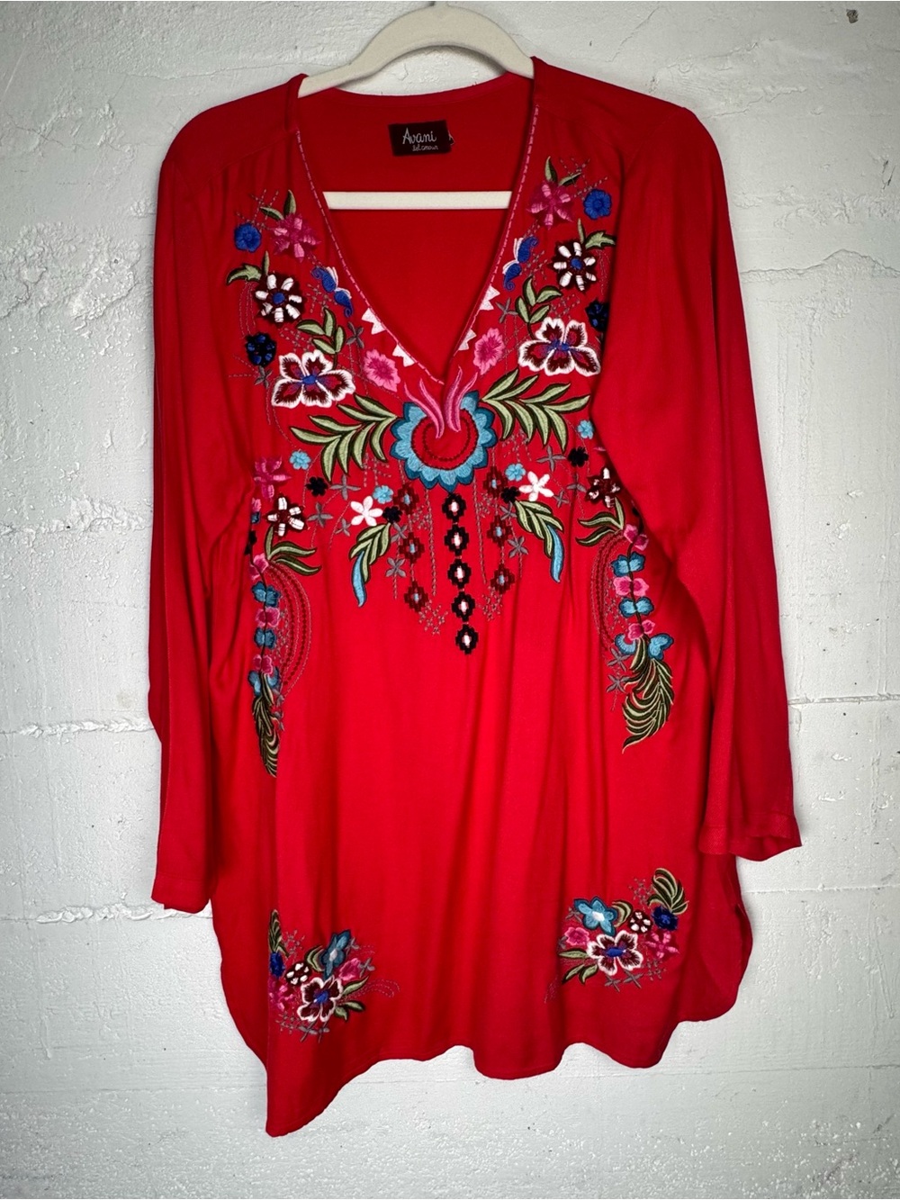 Avani Del Amour Red Tunic Embroidered Boho Festival Festive Hippie